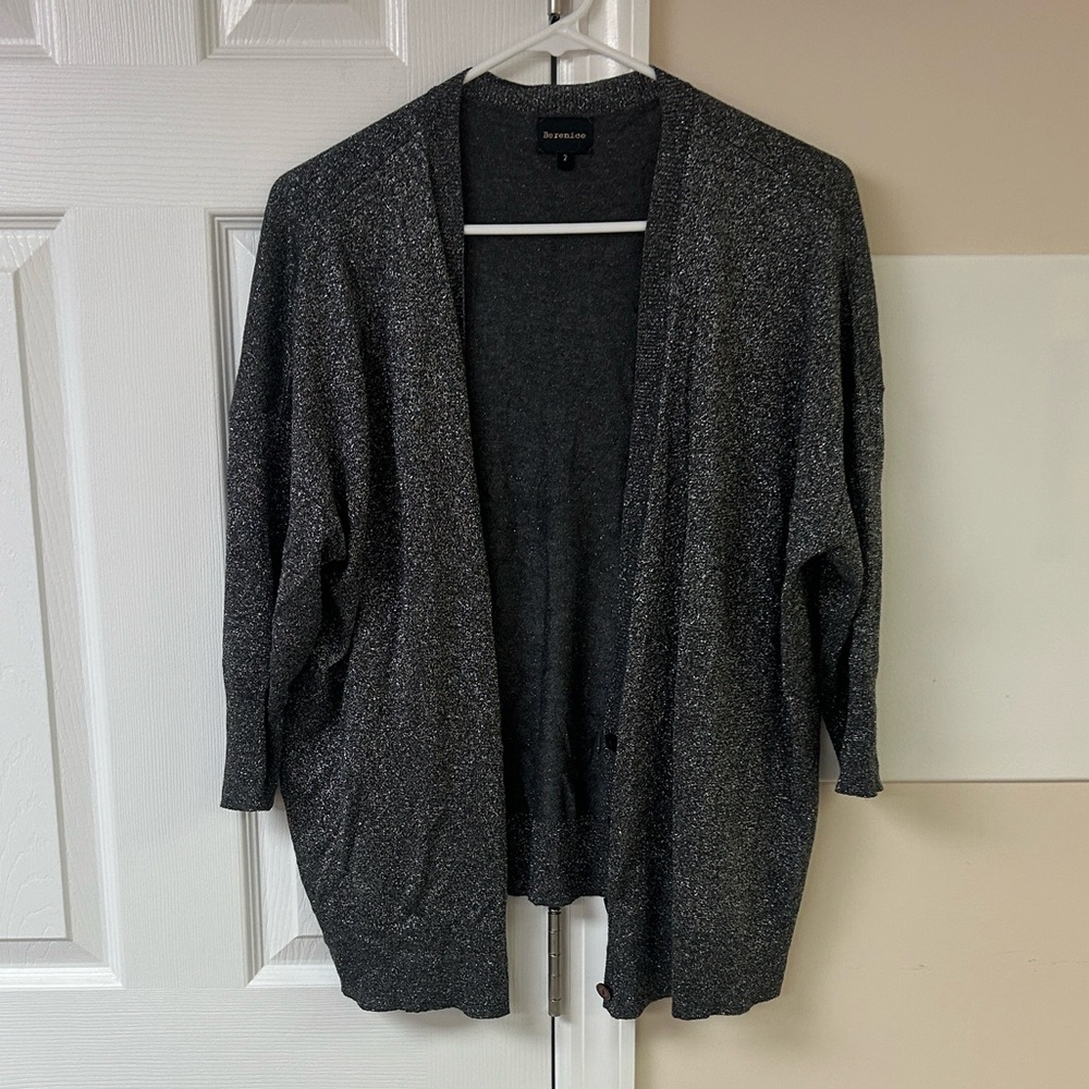 Berenice Silver Metallic Gray Women's Lightweight Cardigan Sweater